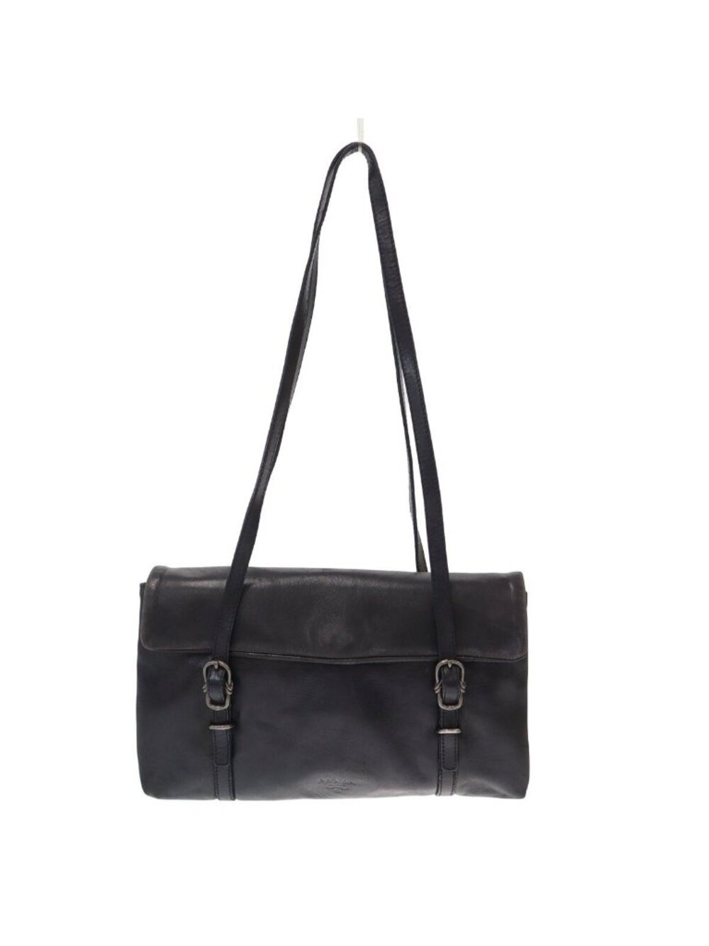 Prada Buckle Strap Leather Handbag Black